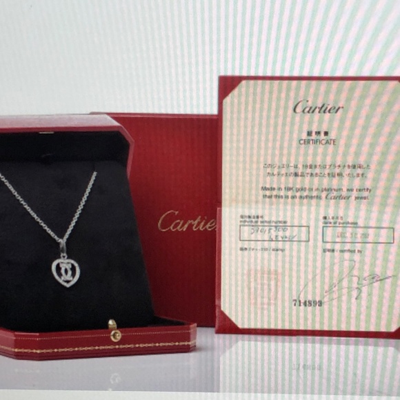 CARTIER 18K White Gold Diamond Heart Double C Pendant Necklace - Picture 6 of 12